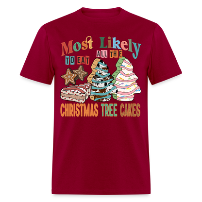 Most Likely to Eat All The Christmas Tree Cakes T-Shirt (Christmas) - dark red