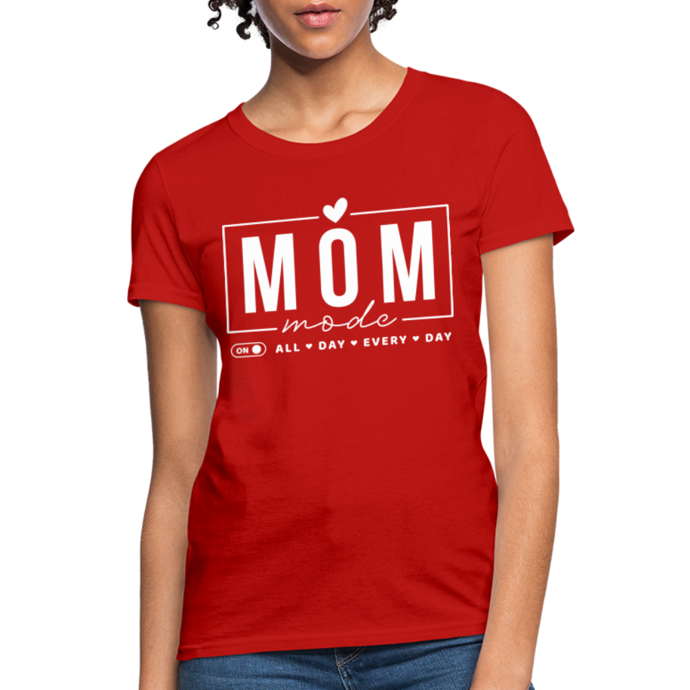 Mom Mode All Day Every Day Women's T-Shirt (White Letters) - red