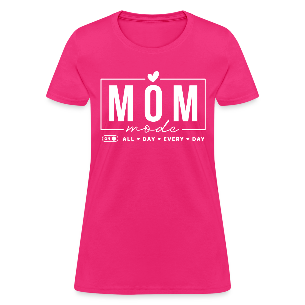 Mom Mode All Day Every Day Women's T-Shirt (White Letters) - fuchsia