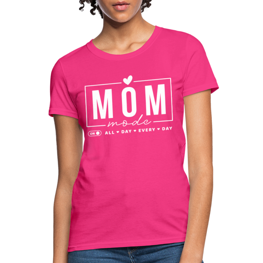 Mom Mode All Day Every Day Women's T-Shirt (White Letters) - fuchsia