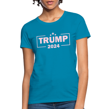 Trump 2024 Women's T-Shirt (Pink Letters) - turquoise