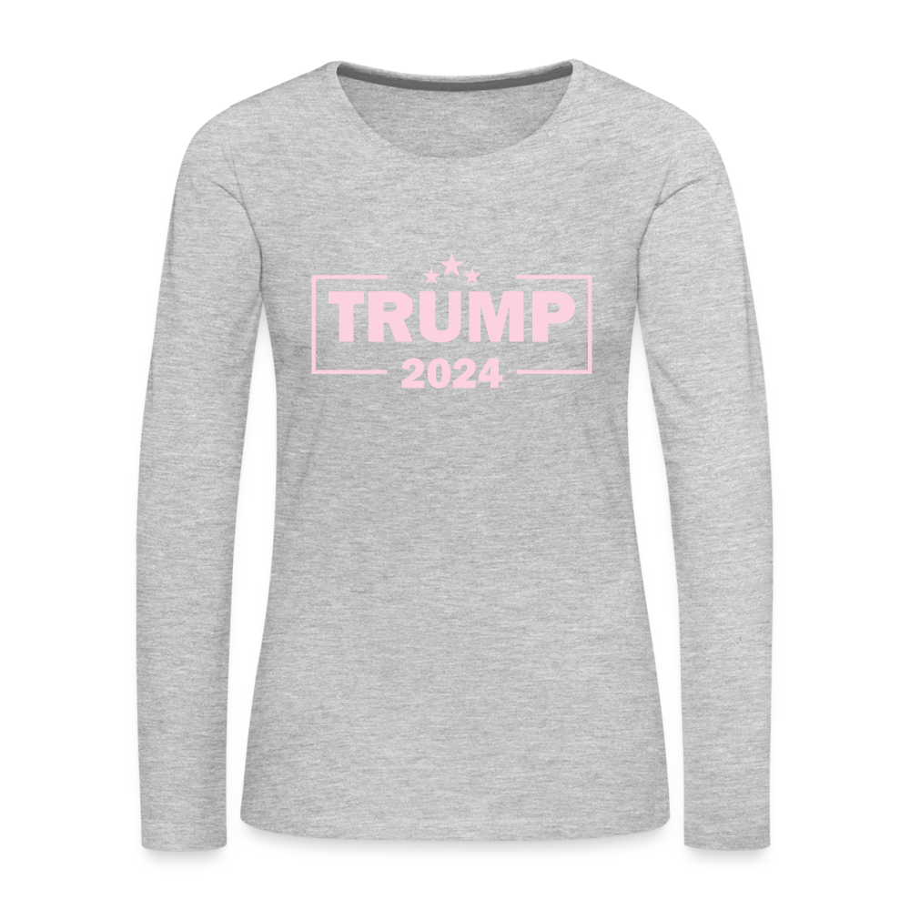 Trump 2024 Women's Premium Long Sleeve T-Shirt (Pink Letters) - heather gray