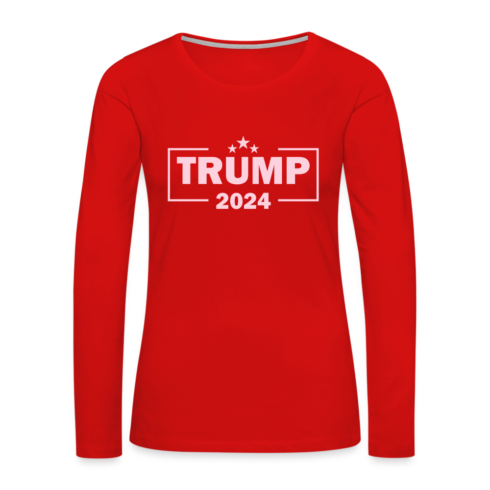 Trump 2024 Women's Premium Long Sleeve T-Shirt (Pink Letters) - red