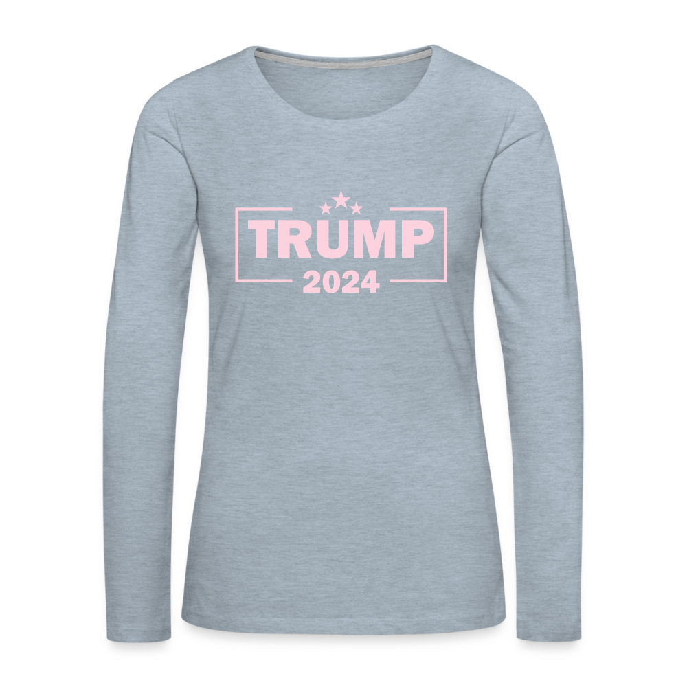 Trump 2024 Women's Premium Long Sleeve T-Shirt (Pink Letters) - heather ice blue