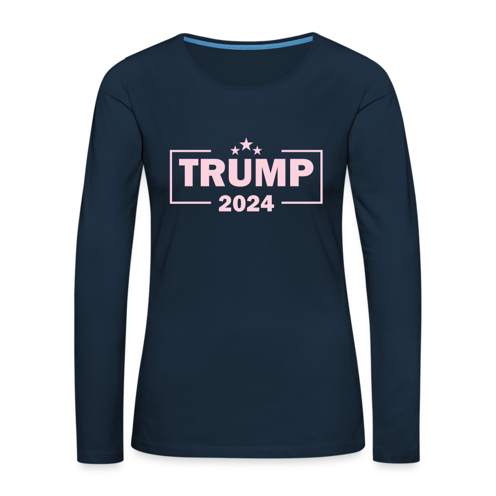 Trump 2024 Women's Premium Long Sleeve T-Shirt (Pink Letters) - deep navy