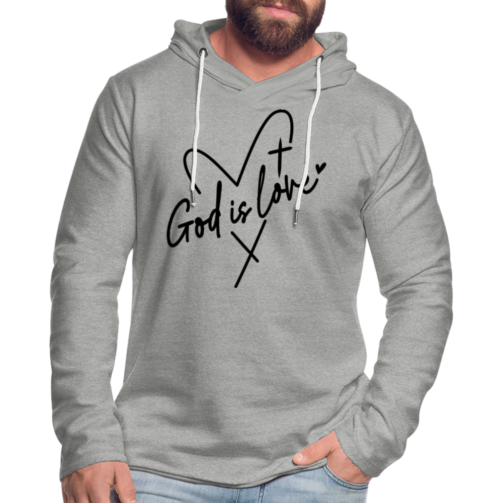 God is Love : Lightweight Terry Hoodie (Black Letters) - heather gray