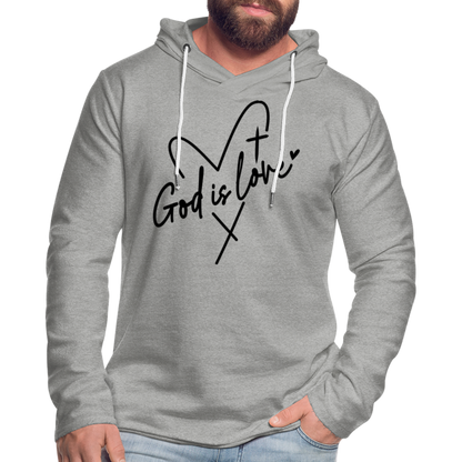 God is Love : Lightweight Terry Hoodie (Black Letters) - heather gray