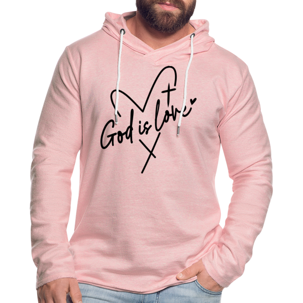 God is Love : Lightweight Terry Hoodie (Black Letters) - cream heather pink