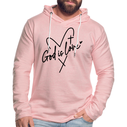 God is Love : Lightweight Terry Hoodie (Black Letters) - cream heather pink