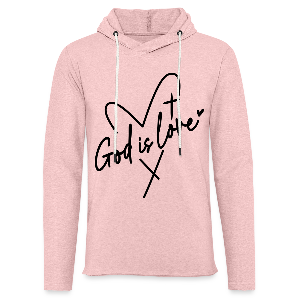 God is Love : Lightweight Terry Hoodie (Black Letters) - cream heather pink