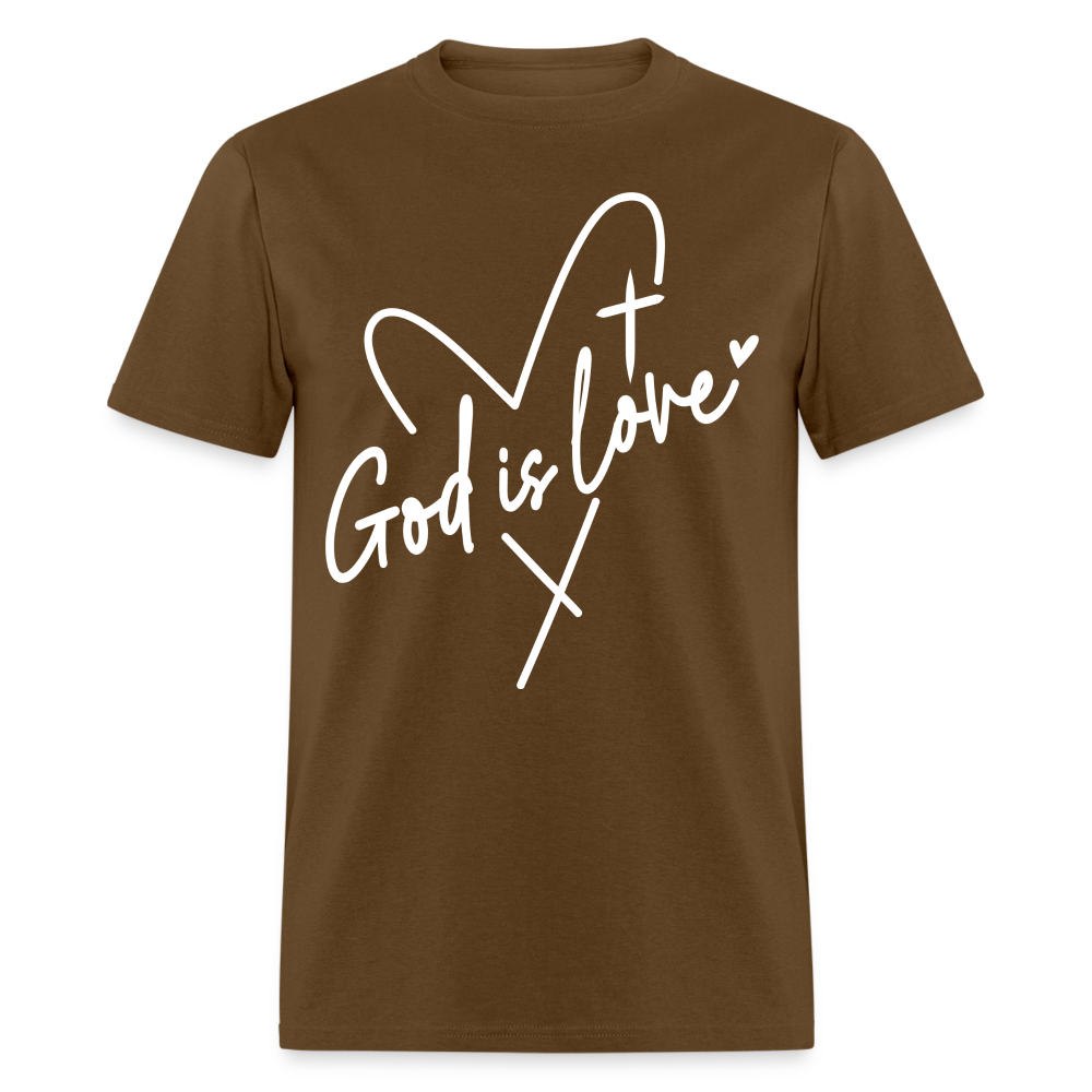 God is Love T-Shirt (White Letters) - brown