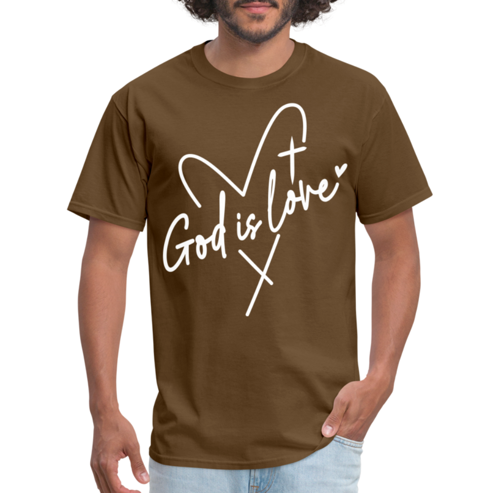 God is Love T-Shirt (White Letters) - brown