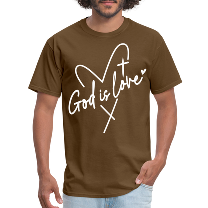 God is Love T-Shirt (White Letters) - brown