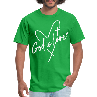 God is Love T-Shirt (White Letters) - bright green