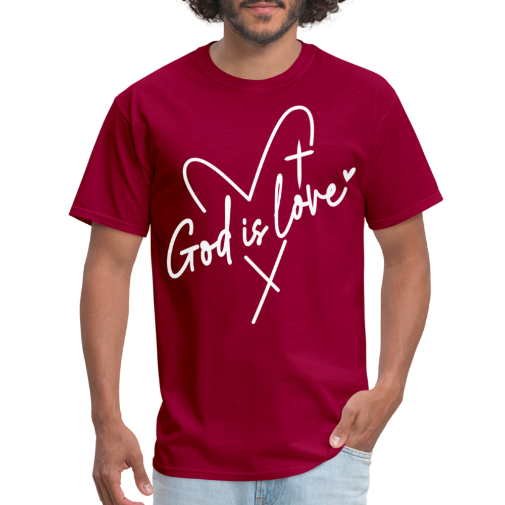 God is Love T-Shirt (White Letters) - dark red