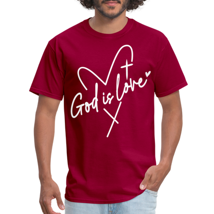 God is Love T-Shirt (White Letters) - dark red