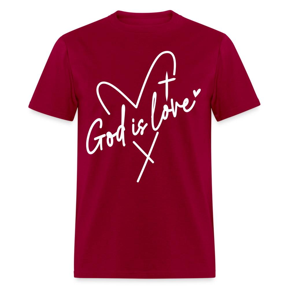 God is Love T-Shirt (White Letters) - dark red