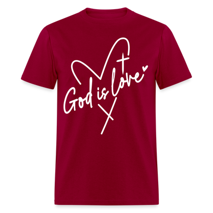 God is Love T-Shirt (White Letters) - dark red