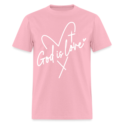 God is Love T-Shirt (White Letters) - pink