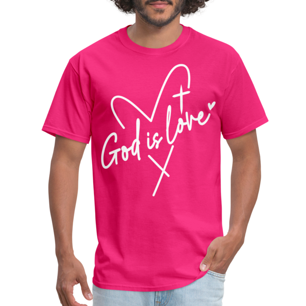 God is Love T-Shirt (White Letters) - fuchsia