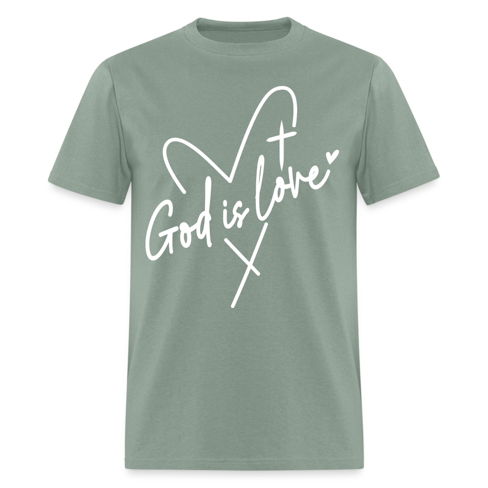 God is Love T-Shirt (White Letters) - sage