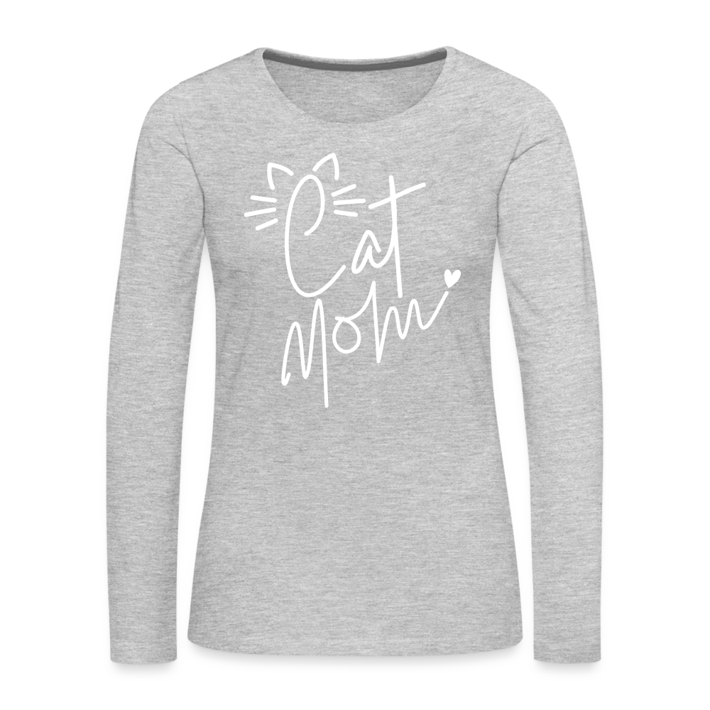 Cat Mom : Premium Long Sleeve T-Shirt (White Letters) - heather gray