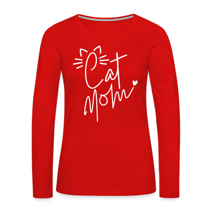 Cat Mom : Premium Long Sleeve T-Shirt (White Letters) - red
