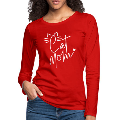 Cat Mom : Premium Long Sleeve T-Shirt (White Letters) - red