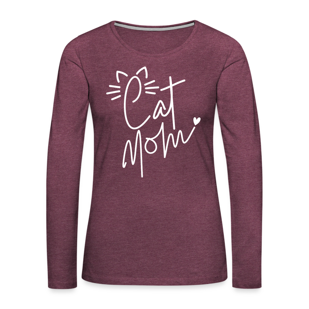 Cat Mom : Premium Long Sleeve T-Shirt (White Letters) - heather burgundy