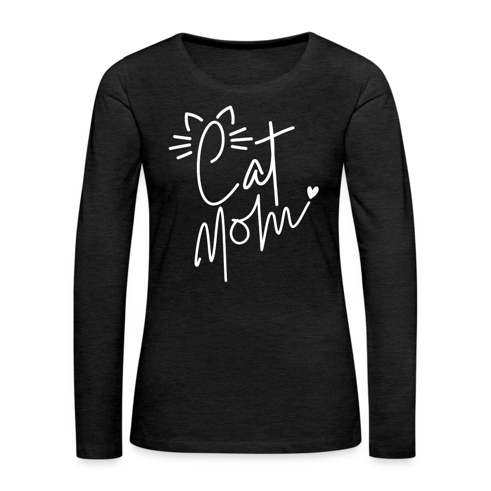 Cat Mom : Premium Long Sleeve T-Shirt (White Letters) - charcoal grey