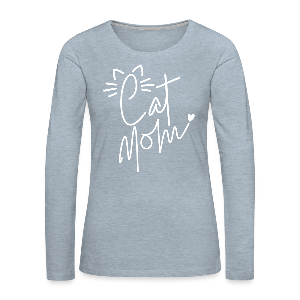 Cat Mom : Premium Long Sleeve T-Shirt (White Letters) - heather ice blue