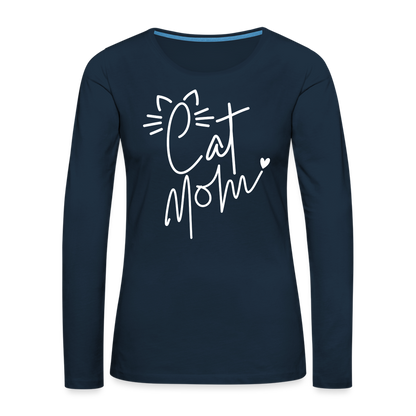 Cat Mom : Premium Long Sleeve T-Shirt (White Letters) - deep navy
