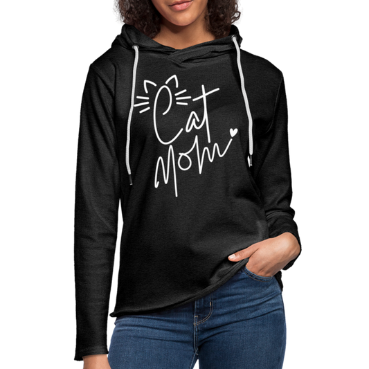 Cat Mom Lightweight Terry Hoodie (White Letters) - charcoal grey