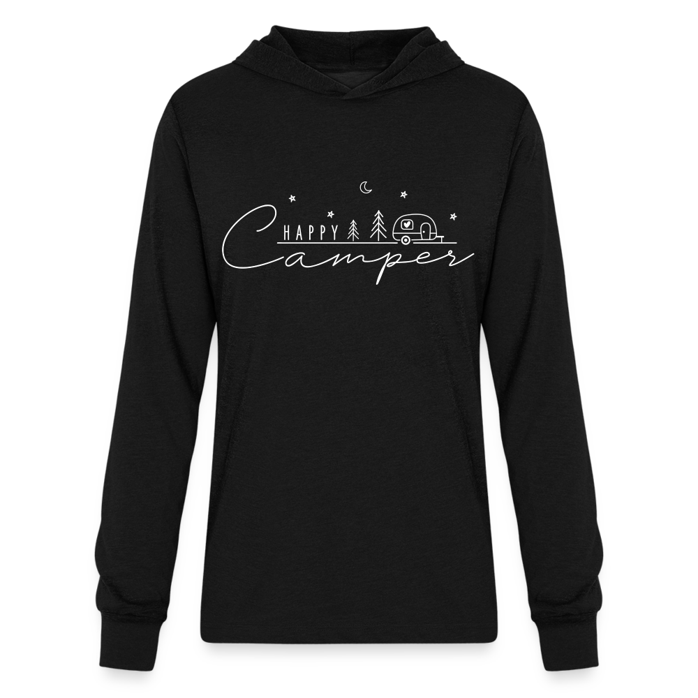 Happy Camper : Long Sleeve Hoodie Shirt (White Letters) - black