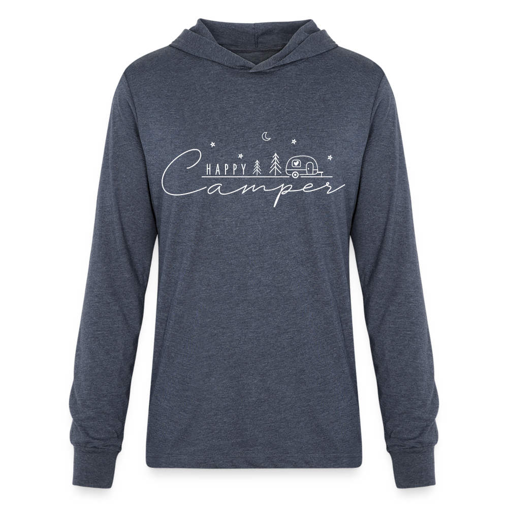 Happy Camper : Long Sleeve Hoodie Shirt (White Letters) - heather navy