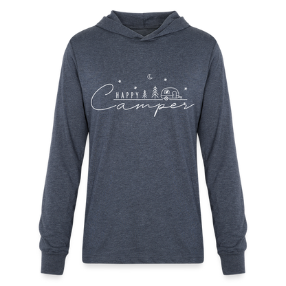 Happy Camper : Long Sleeve Hoodie Shirt (White Letters) - heather navy