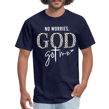 No Worries God Got Me T-Shirt (White Letters) - navy