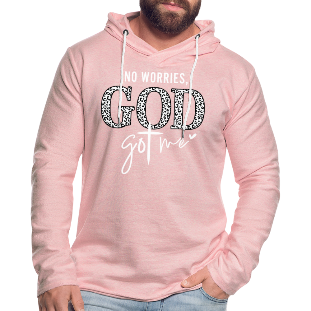 No Worries God Got Me : Lightweight Terry Hoodie - cream heather pink