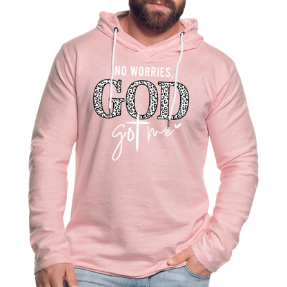 No Worries God Got Me : Lightweight Terry Hoodie - cream heather pink