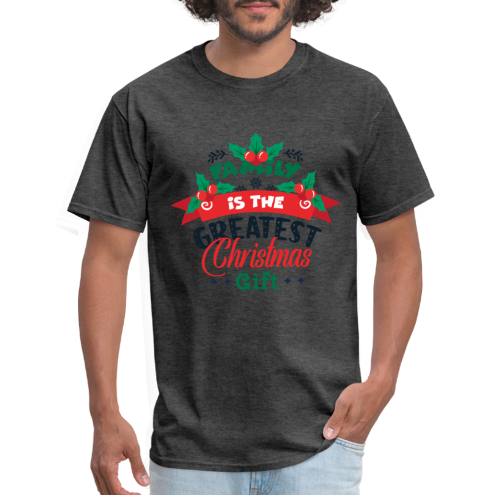 Family is the Greatest Christmas Gift T-Shirt - heather black