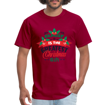 Family is the Greatest Christmas Gift T-Shirt - dark red