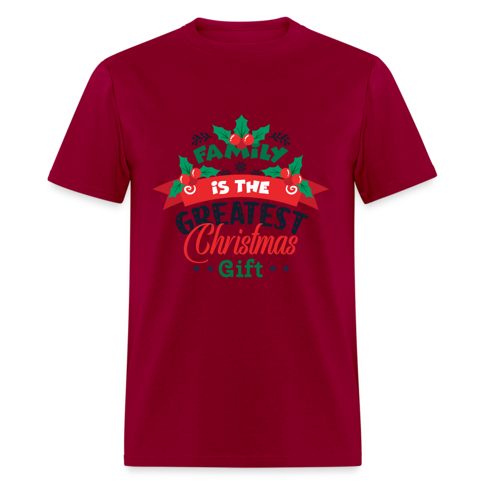Family is the Greatest Christmas Gift T-Shirt - dark red