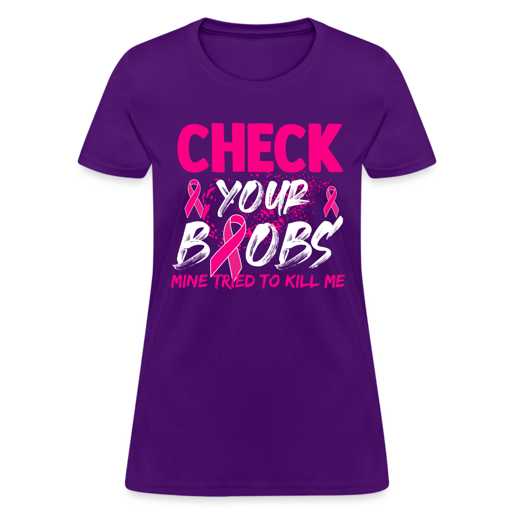 Check Your Boobs T-Shirt (Breast Cancer Awareness) - purple