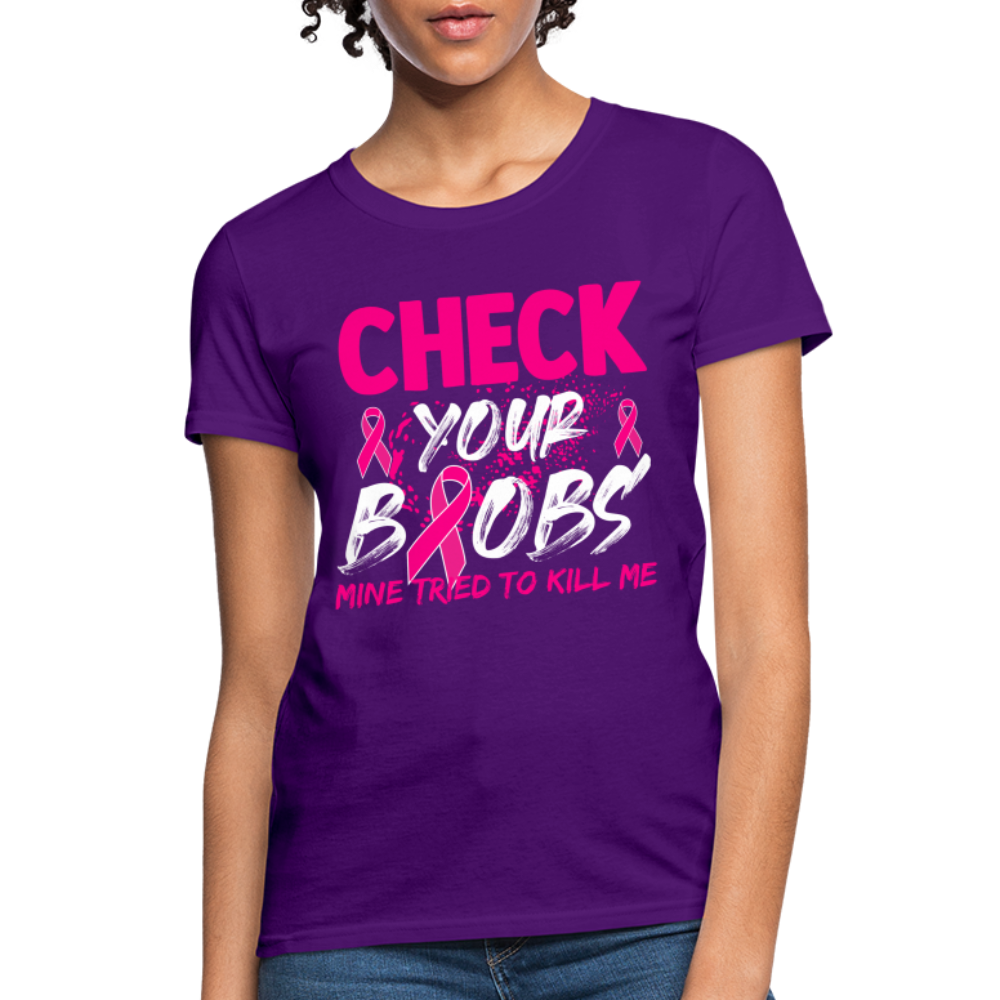 Check Your Boobs T-Shirt (Breast Cancer Awareness) - purple
