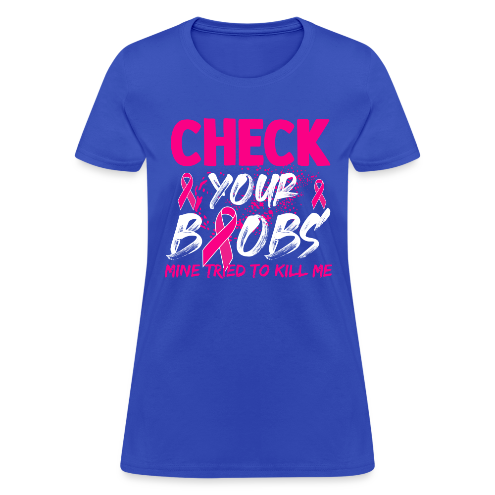Check Your Boobs T-Shirt (Breast Cancer Awareness) - royal blue