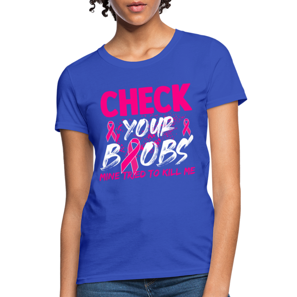 Check Your Boobs T-Shirt (Breast Cancer Awareness) - royal blue