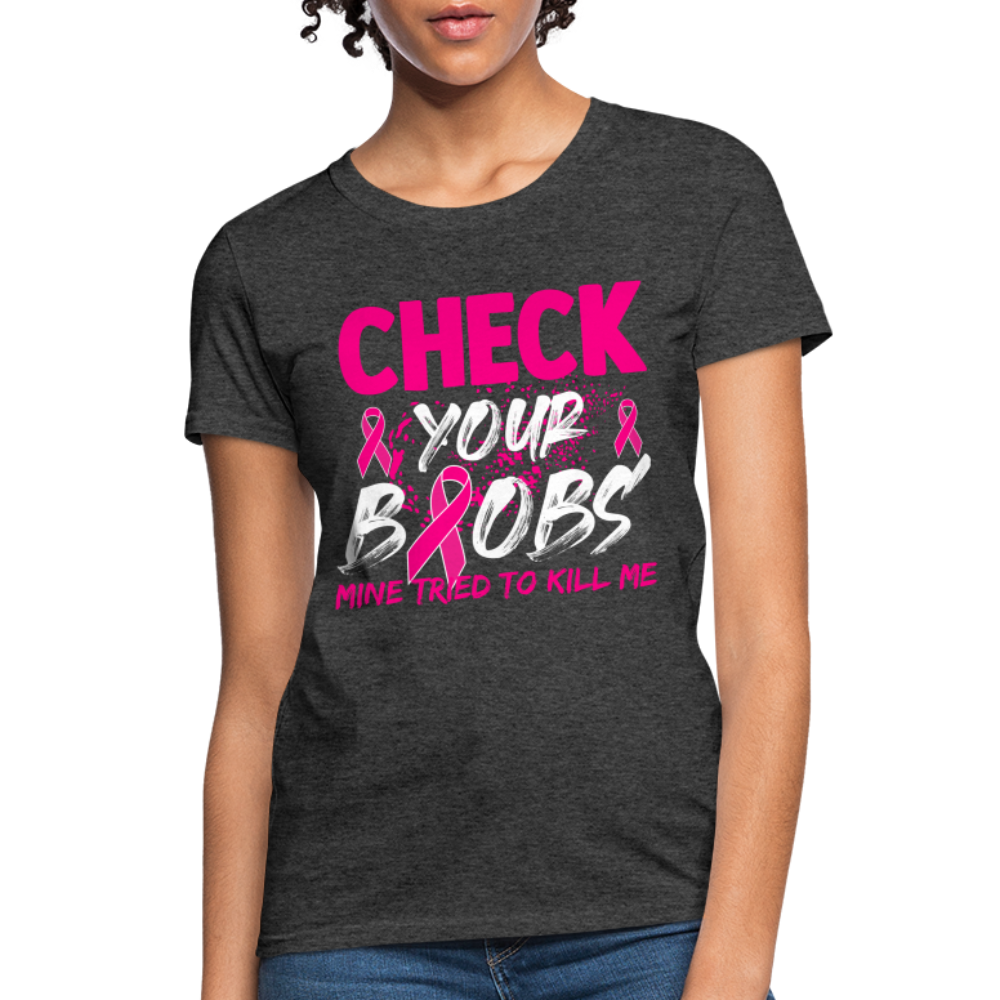 Check Your Boobs T-Shirt (Breast Cancer Awareness) - heather black