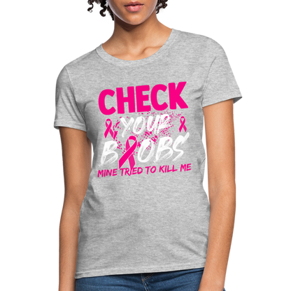 Check Your Boobs T-Shirt (Breast Cancer Awareness) - heather gray