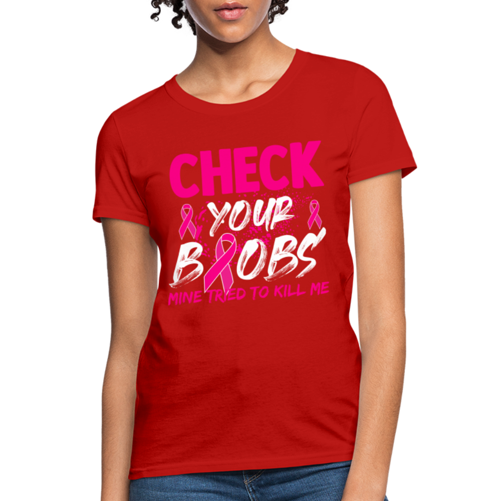 Check Your Boobs T-Shirt (Breast Cancer Awareness) - red