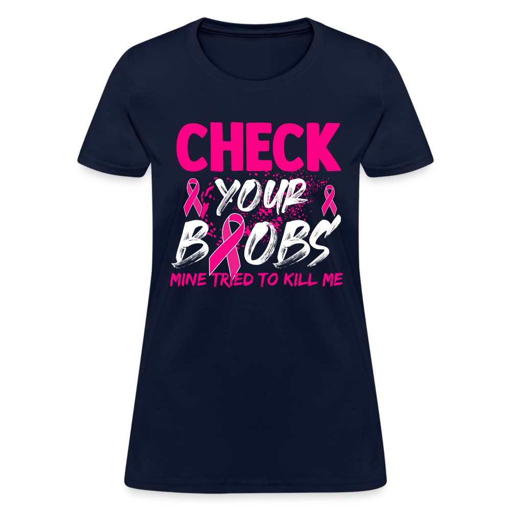 Check Your Boobs T-Shirt (Breast Cancer Awareness) - navy